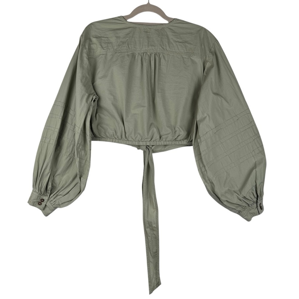 Free People Green 100% Cotton Gigi Tie Front Crop Top Size Small P - Picture 8 of 11